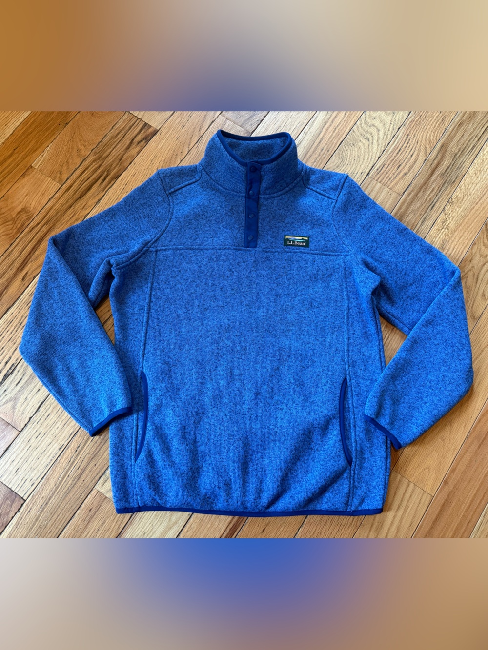 L.L Bean Women's Sz M 1/4 Snap Blue Fleece Pullover Sweater Long Sleeve